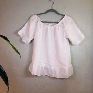 Terzo Millennio Linen Made in Italy Boho Gathered Stretch Neckline Peasant Top M